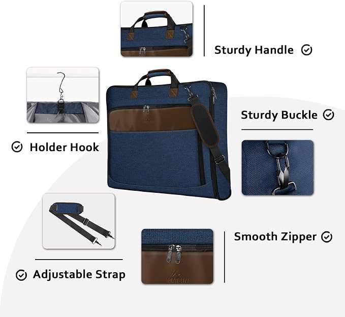MATEIN Travel Garment Bags, Large Convertible Carry On Garment Bag, Blue | Wrinkle-Free, Hanging Travel Suit Luggage, 2 in 1 Suit Carrier Suitcase, Shoulder Strap, For Business Trip, For Men Women
