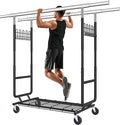Gewudraw Clothes Rack Heavy Duty Load 900 Lbs With Wheels, Double Rod,Black | Rolling Clothing Rack, Adjustable Height, Extendable Rod, Portable, Collapsible, Shelf, Hooks,for Wardrobe,Bedroom,Commercial