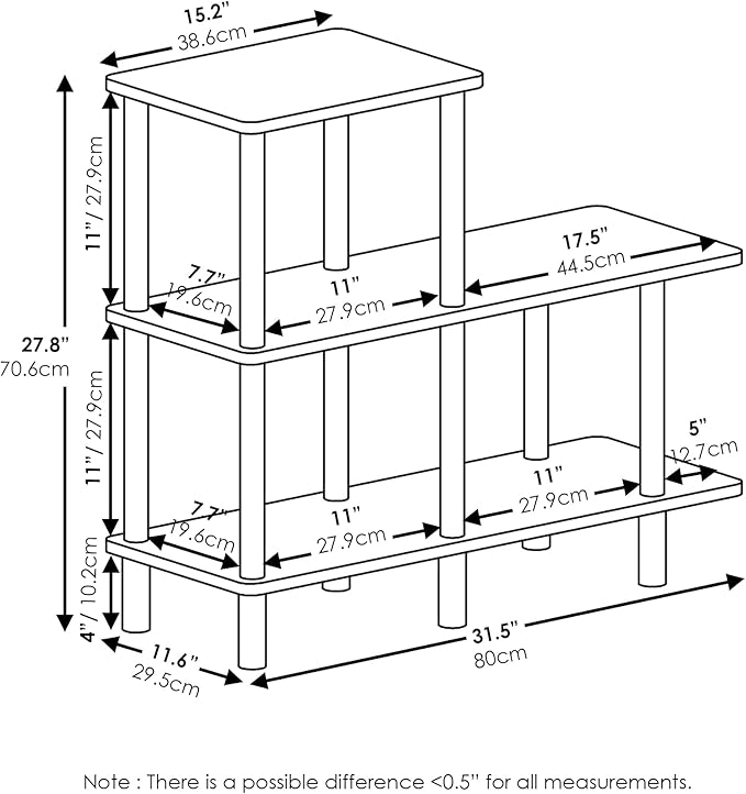 Furinno Turn-N-Tube 3-Tier Cube Ladder Shelf, French Oak Grey/Black