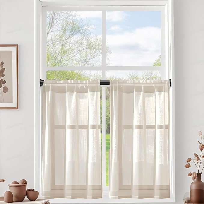 2 Pack Spring Tension Curtain Rods 16-36 Inches, Spring Loaded Curtain Rods No Drilling, Adjustable Expandable Tension Rod for Window Doorway Doorway Kitchen Curtain Bedroom Closet, Black