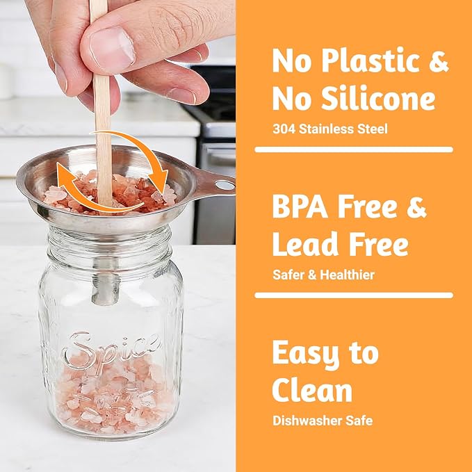30 Pack 4oz Round Glass Spice Jars with Extra Shaker Lids & Metal Funnel | Airtight Mason Jars for Kitchen Seasoning & Herb Storage, Includes 105 Labels, Metal Funnel, Stirring Stick, Shaker Lids