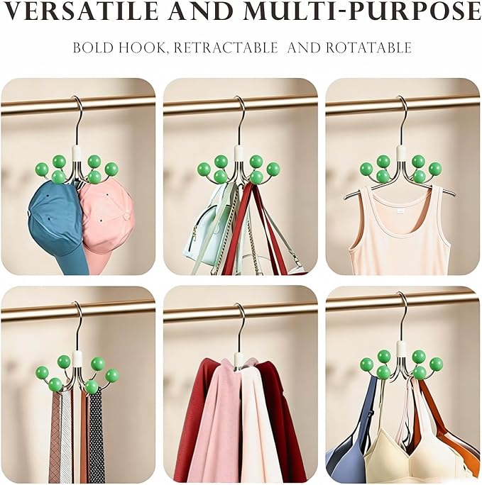 4-Pack 360° Swivel Hoodie Hangers with 6 Cedar Balls, Closet Organizer for Bra, Scarves, Belts, Purse & Accessories Storage-Green