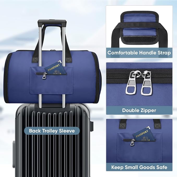BALEINE Travel Garment Bag, Travel Suit Bag for Men, Water Resistant Carry on Garment Bag for Hanging Clothes, Garment Duffel Bag for Travel Business (Navy-Convertible)