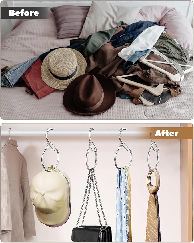 Supforce 6 Pack Belt Hanger, Tie Hanger & Belt Organizer, Rust-Proof Belt Hanger for Closet, Ties, Scarves, Bags & Accessories, Keeps Closet Neat & Organized, Silver
