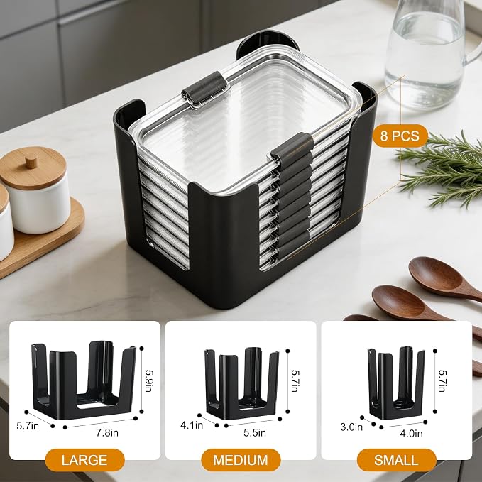 Lid Holder for Rubbermaid Brilliance Lids Organizer, 3-Pack Holds 24 Lids for Kitchen Cabinet, Drawer, Countertop Storage, Ventilated & Easy Find Lids (Black)