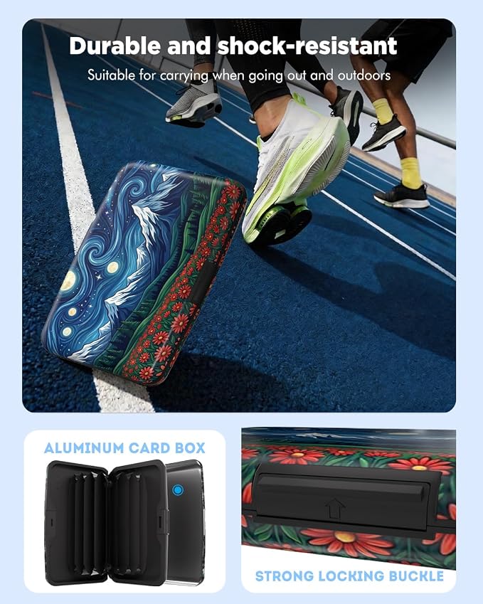 Maicican RFID Blocking Aluminum Credit Card Holder | Slim Metal Wallet for Women & Men, Business Card Case for Travel, Fits Front Pocket, Card holder wallet - Starry Sky Flower
