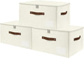 ANMINY Fabric Storage Box Bins with Zipper Lid, Washable Beige, 3PCS | Cotton Linen Fabric, PP Board Frame, Label Holder, Stackable & Foldable, PU Handles, Dual-Zipper 3-Side Open Lid, Large