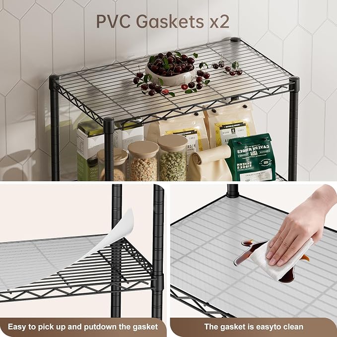 Golpart Shelves Storage Shelf Wire Closet Bathroom Organizers Metal Pantry | 4 tier Kitchen Garage Shelving Unit Laundry Room Organization Home Rack Net Basket Black with Wheels 14”D X 24”W X 48.9”H