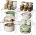 YUNEASELF Clear Cabinet Organizer: Acrylic Shelf Riser Set of 4 for Kitchen Pantry Organizers and Storage - Countertop Spice Rack for Cabinet - Stackable Display Shelf Decor for Gift