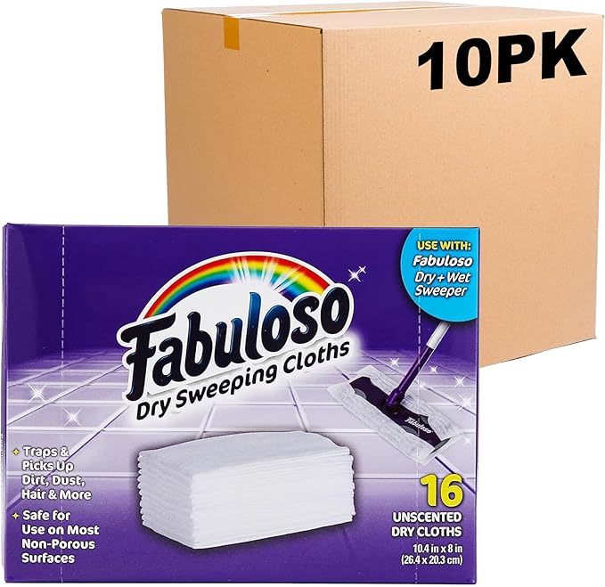 Fabuloso Dry Cloths - Sweeping Pads for Use with Fabuloso Dry + Wet Sweeper for Bold and Bright Cleaning Experience - Clean Your Floors with Ease, 16 Count - 10 Pack