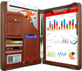 WRIYES Zippered Portfolio Organizer with 3 Ring Binder, Brown | Leather Padfolio, Professional Business Binder, Organizer for IPad/Document, Phone & Business Cards