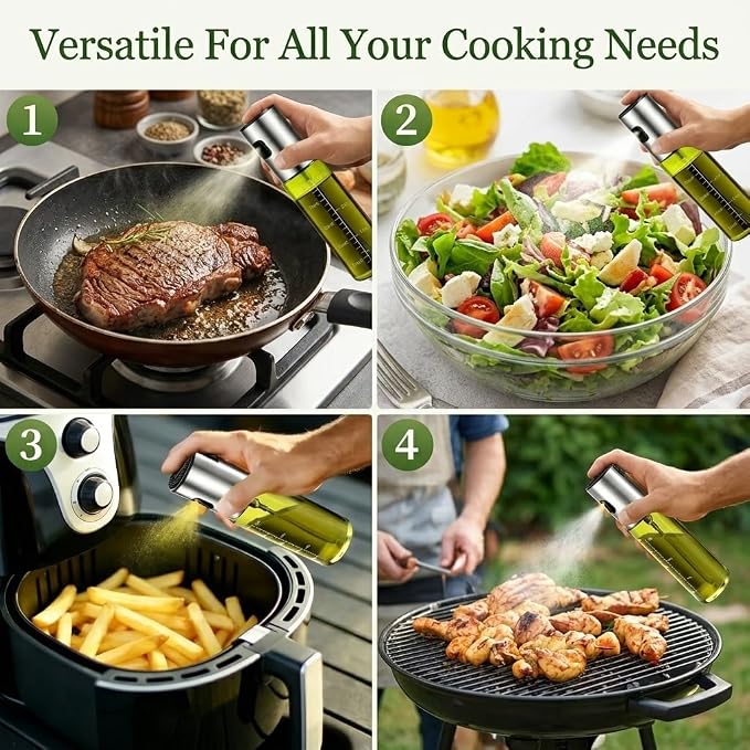 Oil Sprayer for Cooking - Olive & Avocado Oil Spray Bottle, 100ml Food Grade Glass Mister with Adjustable Nozzle for Kitchen Gadgets, Air Fryer, Salad, Frying, BBQ （1PCS）