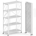 Upgraded 18% Thickened Portable 5-Tier Foldable Storage Shelves with Wheels Heavy Duty Storage Shelf Collapsible Shelves Unit Display for Garage Storage Kitchen Pantry & Closet Organizer