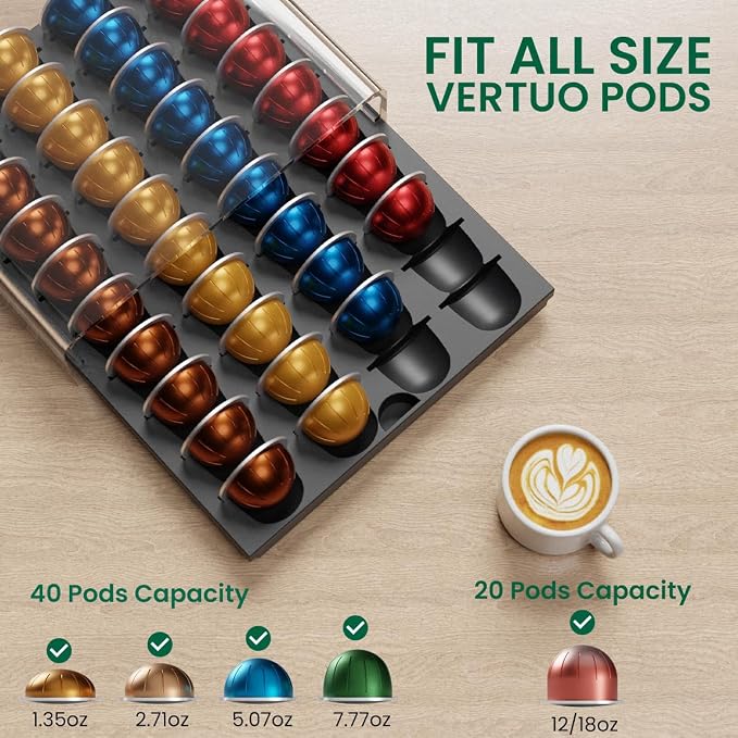 Storage Drawer for Nespresso Vertuo Coffee Pod Holder for Counter Acrylic Coffee Capsule Organizer - 40 Pods