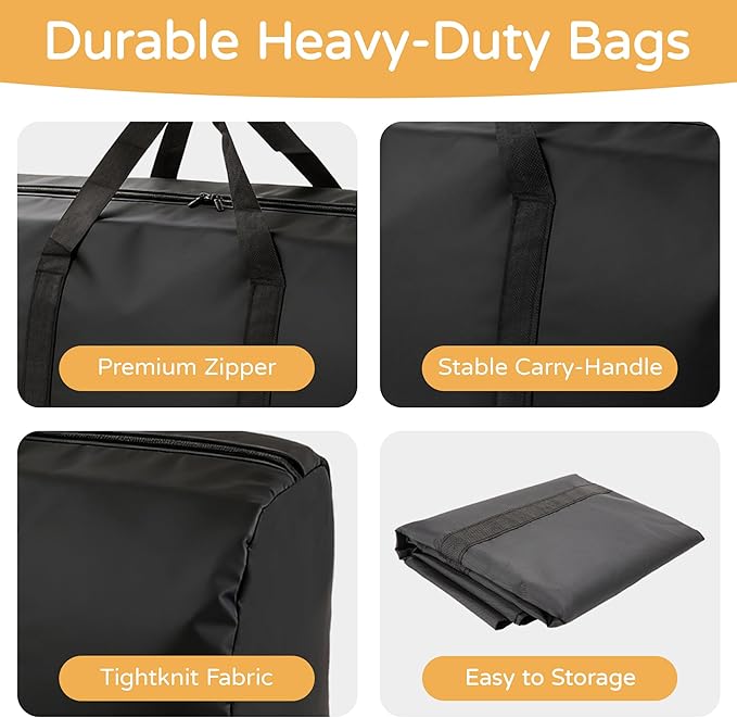 4 Pack 96L Extra Large Moving Bags with Zippers & Carrying Handles for Storage, Packing, Traveling, Camping, Langdry, Big Heavy Duty Moving Totes Bags for Clothes, Supplies and Space Saving