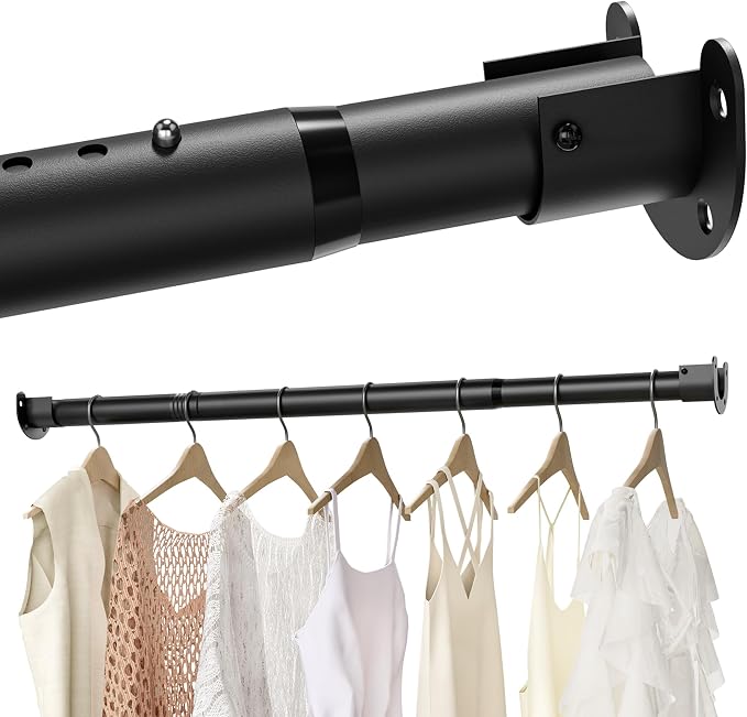 Adjustable Closet Rod, 16 to 86 Inche Closet Rods for Hanging Clothes, Heavy Duty 1.3 Inch Closet Hanging Rod for Closet Wardrobes Laundry RVs