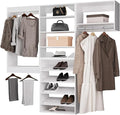 ROOMTEC Modular Closet System, 96" Wall Mounted Modern Closet Organizer with Hanging Rods and Shoe Shelf, Wooden Tower for Walk-In Closets, Wardrobe Storage Kit, White