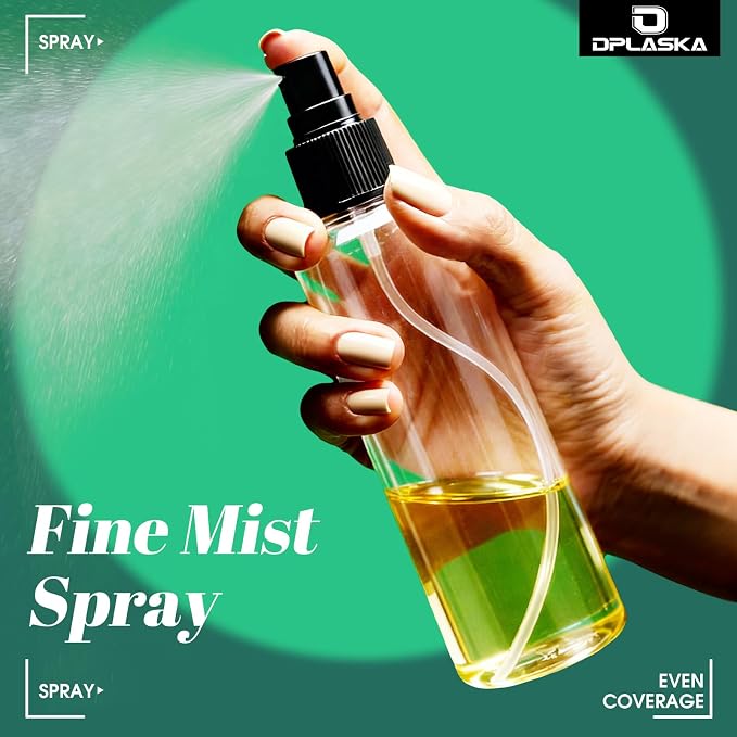 3 Packs 8 oz Green Plastic Spray Bottles, Black Fine Mist Sprayer | Refillable Empty Bottles with Cap, For Essential Oils, Perfumes, Travel, Cleaning Solutions, With Labels & Funnel