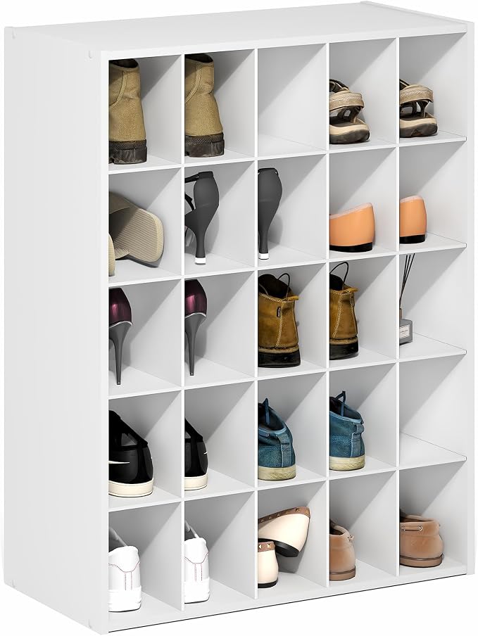 25-Cube Shoe Organizer, Stackable Shoe Rack, Shoe Organizer, 11.7 x 24.2 x 31.5, for Office, Closet Entryway, Garage, White