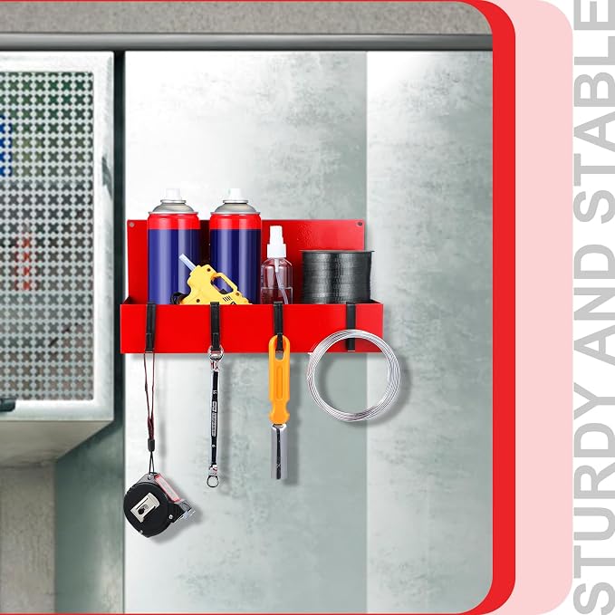 Lineshading 3 Pack Magnetic Garage Organizer Spice Rack for Refrigerator - 20 lb Capacity Shelf Hanging Heavy Duty Fridge Side for Organize Garage Tools, Red