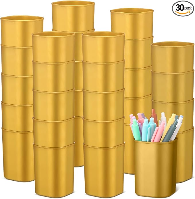 30 Pack Pen Holder Pen Cups for Desk Organizers and Storage Stationery Plastic Matte Pencil Holder Cups Ins Style Transparent for Office School Supplies (Gold)