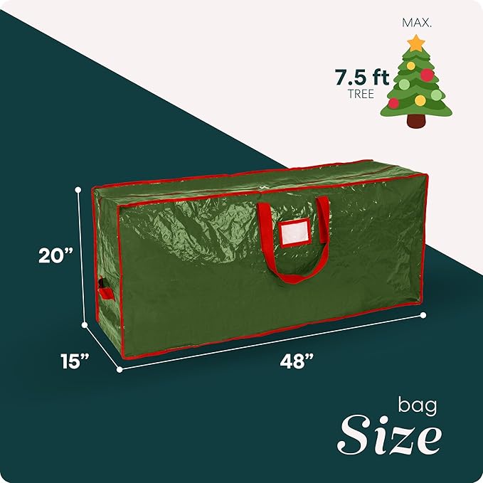 Christmas Tree Storage Bag - Stores 7.5 Foot Artificial Xmas Holiday Tree, Durable Waterproof Material, Zippered Bag, Carry Handles, Protects Against Dust, Insects and Moisture (Green)