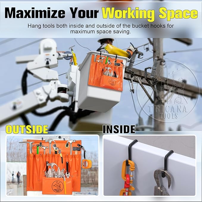 Lineman Tool Board, Aerial Apron, Bucket Truck Tools Organizer with Over 16 Pockets, Tool Organizer for Bucket Trucks and Lineman, Includes Two 2” Bucket Hooks
