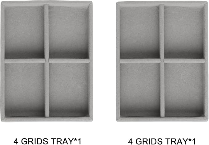 Frebeauty Small Jewelry Trays for Drawer,2 Pack 4 Grid Earring Organizer | Jewelry Display for Rings Stud,Jewelry Box Inserts,Drawer Inserts,Adjustable Dividers,Earring Organizer,Stackable,Mini Size