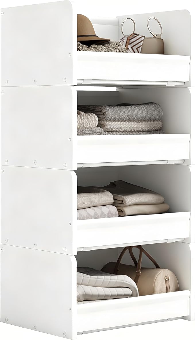 FOUCSSOMEI Closet Storage Organizer with Wood Frame & Fabric Shelves | Patent-designed modular organizer grows with your storage needs by stacking vertically