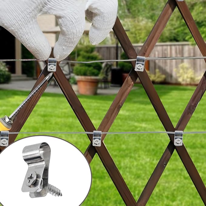 Antrader R-Type Cable Clips Cable Clamp,Fence Wire Clamps,5mm/0.2" | 304 Stainless Steel Agricultural Fencing Mounting Clips with Screws,100Pcs