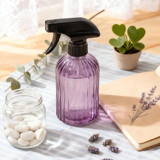 Glass Plant Mister Bottle, 15oz Refillable Water Bottle Spray, Handheld Water Spray Bottle with Adjustable Mist Nozzle for Indoor Flowers, Outdoor Gardening, Cleaning, Hair & Pets Care (Purple)