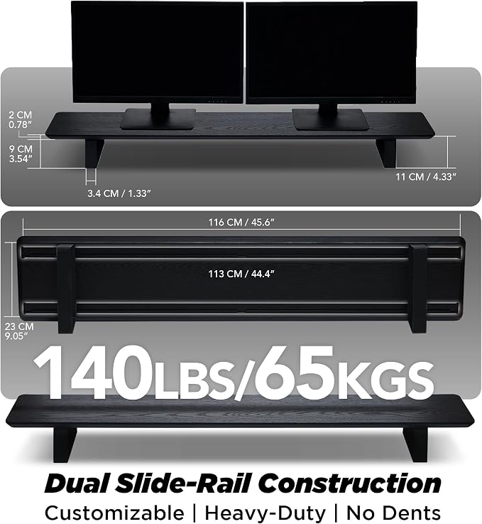 ULTRARM Moodular Wooden Monitor Stand Desk Organizer, Large 45.6" Black | Customizable Organized Workspace, Aluminum Slide Rails, 10 Add-Ons Sold Separately: Storage Drawer, Tablet, Phone & More