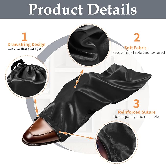 Ersmak 6 Pack Shoe Bags for Travel - Satin Shoe Bag with Drawstring - Black Shoe Storage Bags for Protecting Storage Shoes - 17.7 x 7.9 In