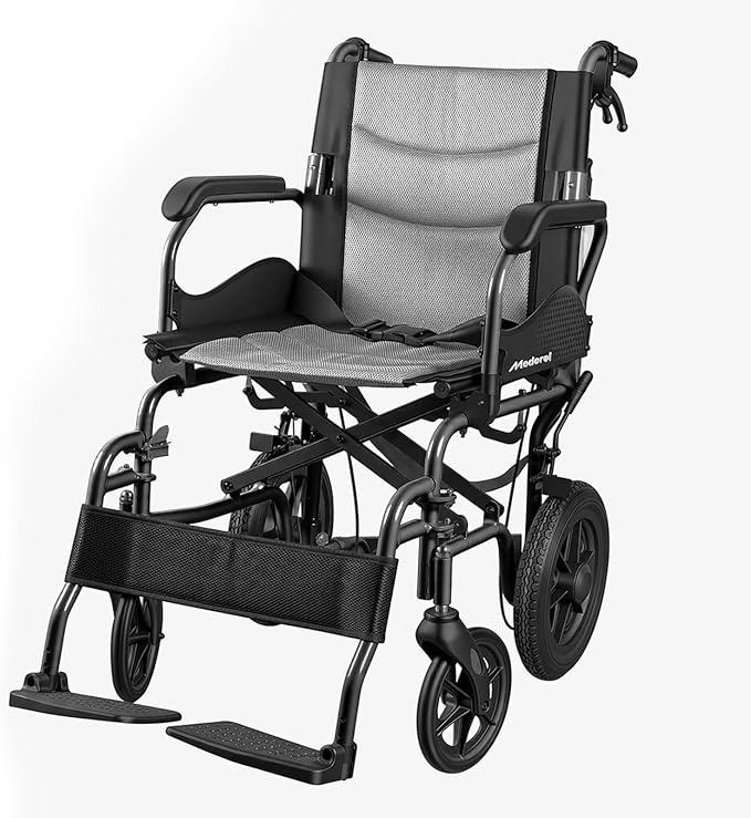 Lightweight Transport Wheelchair for Adults, Versatile Transport Wheel Chair, Supports 300 lbs, Self-Braking, Foldable & Portable, for Seniors, Elderly and Disabled