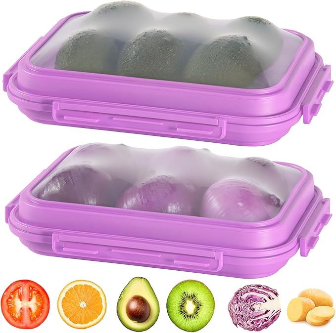 2-Piece Airtight Food Storage Containers Set – Avocado Saver, Onion Keeper, Silicone Kitchen Organizers for Fridge, Reusable & Leak-Proof to Lock in Freshness K05-Purple