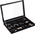Frebeauty 12 Grid Bracelet Holder Box,Velvet Jewelry Tray with Clear Lid | Real Glass Lid,Bracelet Display,Jewelry Organizer for Bangle Brooch,Adjustable Divider,Dustproof Design,13.8×9.5Inches