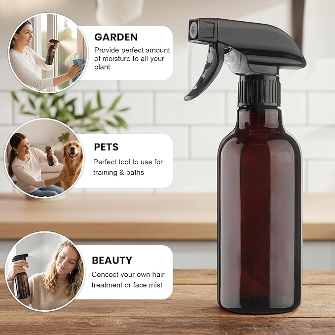 16.9oz Glass Spray Bottles 2 Pack,Mist/Stream Spraying | Adjustable Refillable Containers for Hair Care, Cleaning Solutions, Plants, Essential Oils