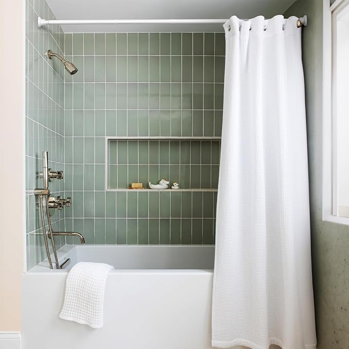 AIZESI Tension Shower Rod 29-63 Inch, 1 Inch Diameter White Tension Curtain Rod Adjustable Curtain Rod Non-Drilling, Anti-Slip Tension Rod, Anti-Rust Shower Curtain Rod