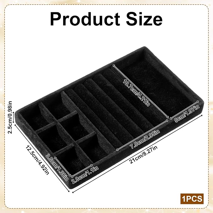 Jewelry Drawer Organizer Inserts Black Velvet Jewelry Tray Stackable Insert | Jewelry-Organizers and Storage for Drawers Drawer Inserts Earring Organizer for Women Storage Display Rings Stud Necklaces