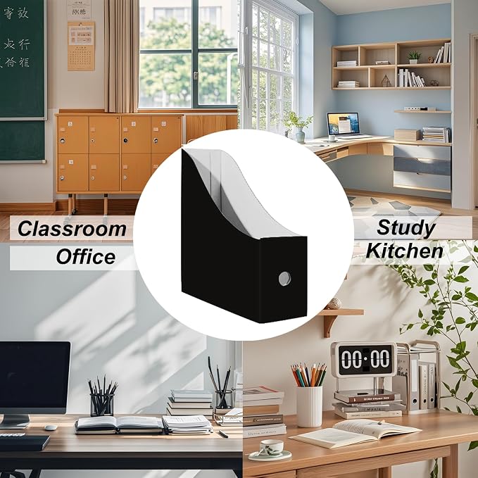 Limitliho 6 Pack Black Cardboard Magazine Holder for Desk, Book Bins for Classroom Library,Office,Home, 10.6" H x 10.2" L x 3.5" W in Magazine File Holder