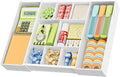 Marbrasse Expandable Desk Drawer Organizer, Clear Plastic Drawer Organizer Tray with 10 Adjustable Compartments, Desk Organizers and Accessories, 5 Drawer Dividers for Office Supplies, Makeup(White)