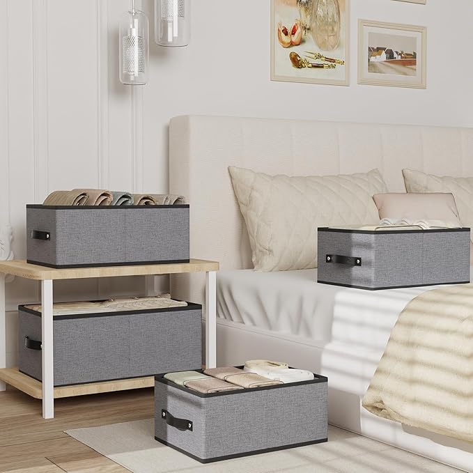 Foldable Storage Baskets, Fabric Drawer Organizers with Handles, Storage Bins for Organizing Shelves, 13 × 9.1 × 5.5 Inch, Gray, 6-Pack