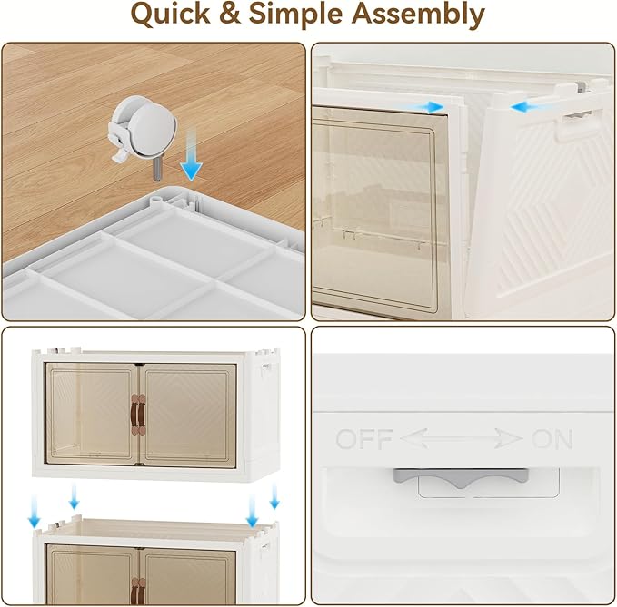 SAILUN 234QT/58Gal Stackable Storage Bins with a Lid, Collapsible Storage Bins With Doors, Folding Cabinet for Home Closet Organization,5 Pack-19.7" W x 12.6" D x 54.5" H White