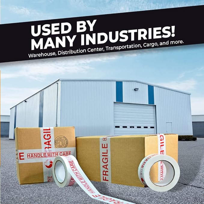 WOD CST2FW Fragile Tape Handle with Care Packing Tape 2 in. x 110 yds. Heavy Duty Carton Sealing Tape Red Lettering for Fragile Cargo and Box Office Moving Shipping, 6 Pack