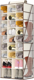 Hanging Shoe Organizer for Closet-Collapsible Storage Rack with 25 Sections & 4 Side Pockets, Hanging Shoe Shelves for Hats,and Clothes, Beige