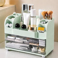 Large Makeup Organizer for Vanity - Perfume Cosmetic Display Cases | Skincare Organizers with 2 Drawers for Bathroom Dresser Desk, Easy to Store Brush Eyeshadow Lipstick Beauty Supplies, Green