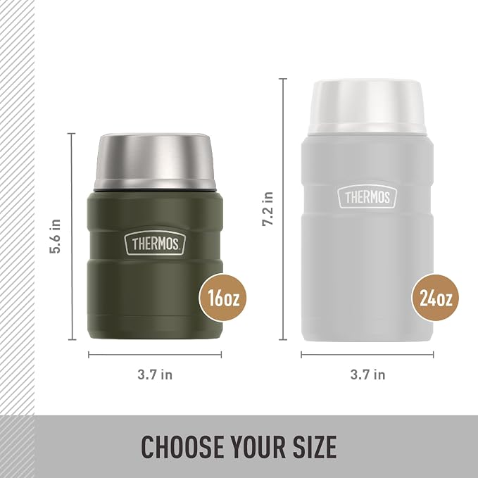 THERMOS Stainless King Vacuum-Insulated Food Jar with Spoon, 16 Ounce, Matte Army Green