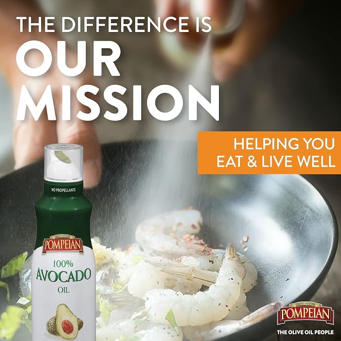 Pompeian 100% Avocado Oil Cooking Spray - 5 Fl Oz - No Propellants - High Heat Olive Oil for Cooking - Mild Nutty Flavor for Stir Fry, Roasting & Grilling