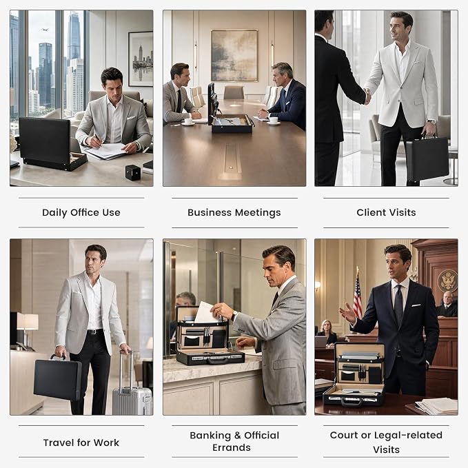 Briefcases for Men Carrying Case Document Attache Case for 16 Inch Laptop Waterproof Faux Leather Multi File Organizer with Anti-Theft Lock Professional Business Case for Work Office Travel, Black
