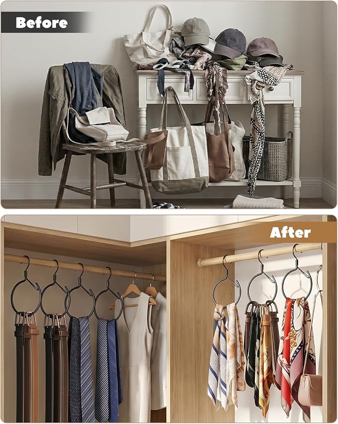 Supforce 2 Pack Belt Hanger, 360° Swivel Belt Hanger for Closet, Belt Organizer for Closet, Holds Ties, Scarves, Bags, Hat & Accessories, Black